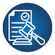 Icon depicting a legal document and a gavel on a blue circular background, symbolizing real estate transactions or legal development.