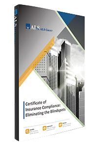 Cover of a booklet titled "Certificate of Insurance Compliance: Eliminating the Blindspots" by The ALS Group