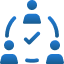 Blue icon depicting four stylized people symbolizing a collaborative approach to Risk Management Assessment.