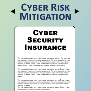 A document titled "Cyber Security Insurance" is displayed below the header "Cyber Risk Mitigation." The document contains comprehensive blocks of text related to cyber insurance policies.