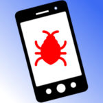 A smartphone illustration with a red bug icon displayed on the screen, indicating a software or security issue.