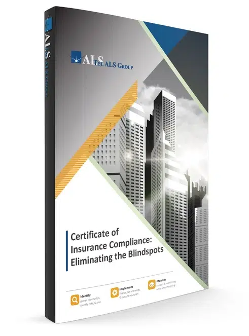 Image of a book titled "Certificate of Insurance Compliance: Eliminating the Blindspots," published by The ALS Group