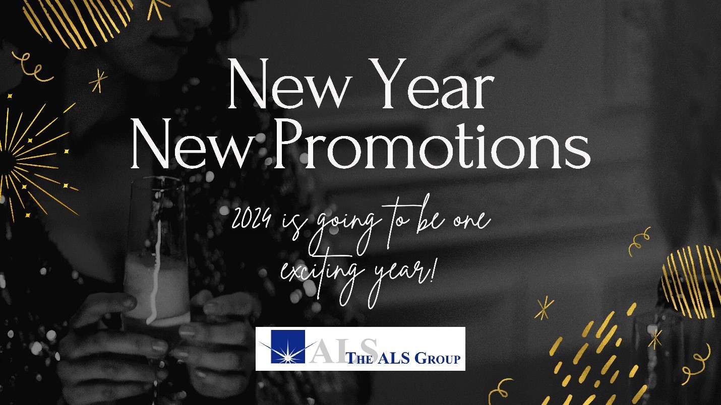 Black and white New Year promotion banner from The ALS Group, a leading risk advisory firm in Florida.